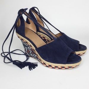 CABI Isla Wedge Espadrille Sandals Suede Aztec Heel Ankle Wrap 8